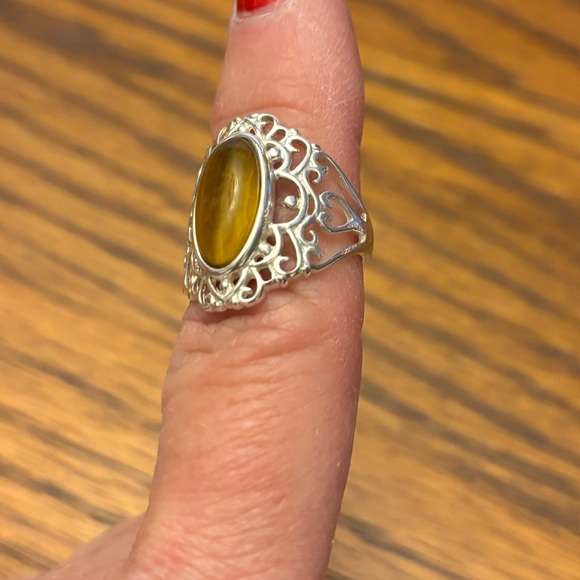 Sterling filigree tiger eye ring - Picture 2 of 7